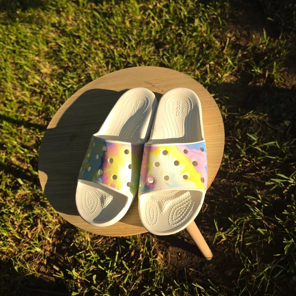 Crocs Classic Slide Tie Dye White Multi Color Sandals Mens 11 Women 13